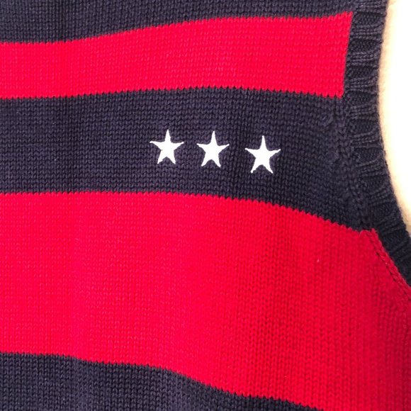 Vintage NORTON Studio Knit Cotton Sleeveless Sweater Red White & Blue XL - Picture 2 of 9